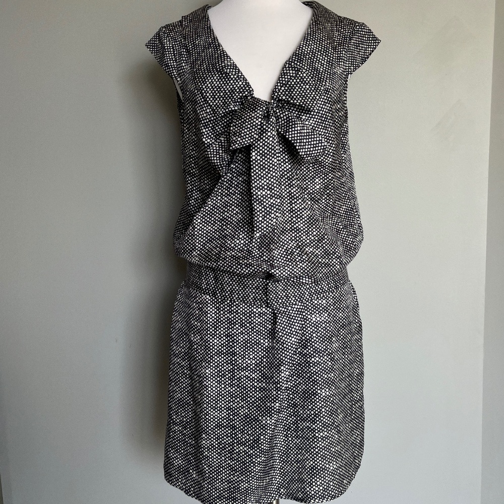 Tara Jarmon Polka Dot Silk Workwear Cocktail Bow Retro Style Formal Dress Large